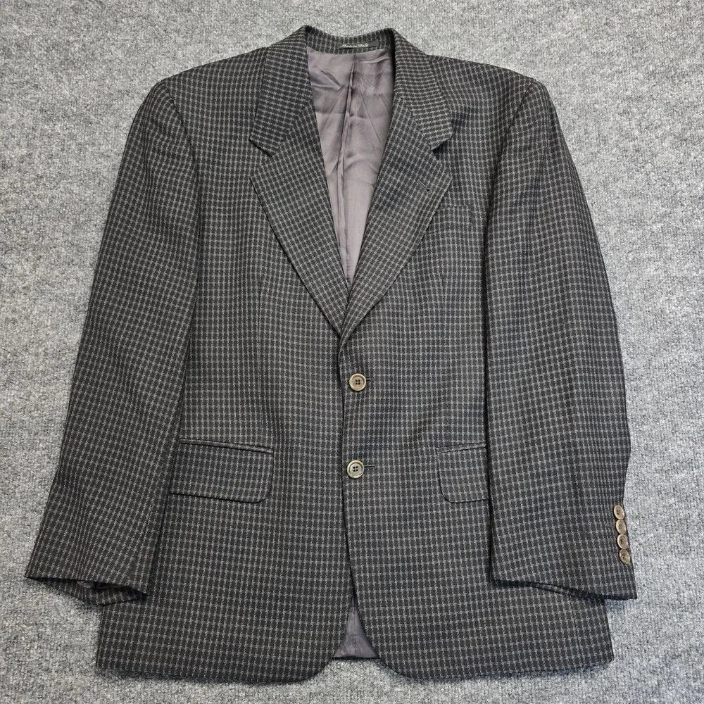 Luigi Bianchi Windowpane 100% Wool Check Plaid Blazer Sz EU 46S Made In Italy